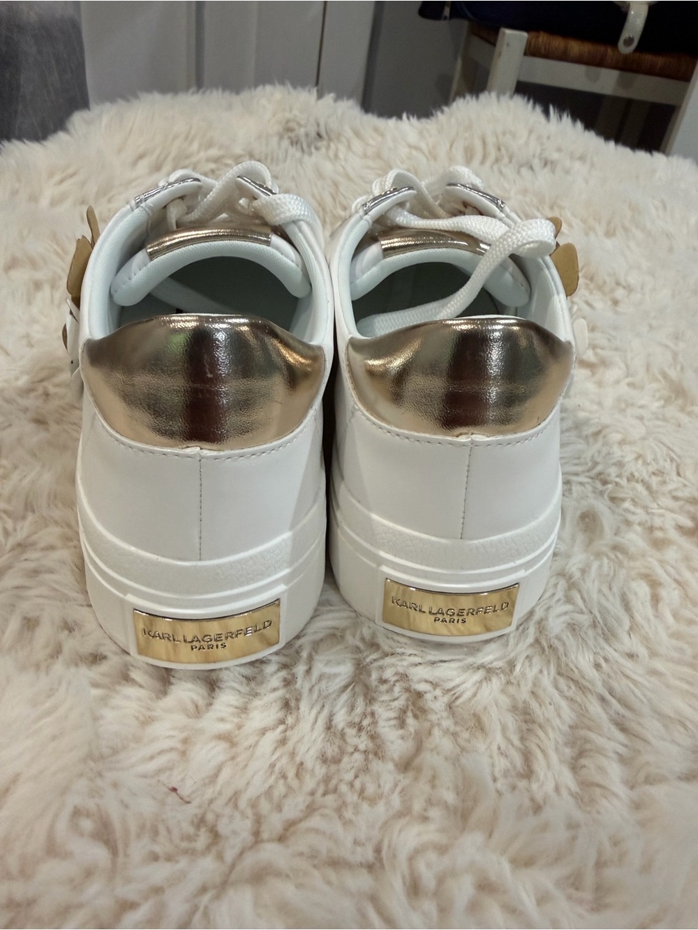 Karl Lagerfeld White Sneakers with Gold and Silver Floral Accents - Picture 4 of 7